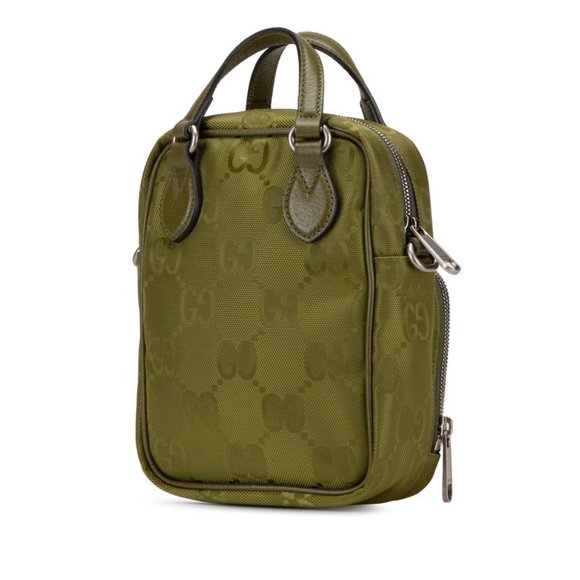 GUCCI GG Nylon Ob the Grit Shoulder Bag 625850 Khaki Green Leather  Women's - Picture 2 of 8